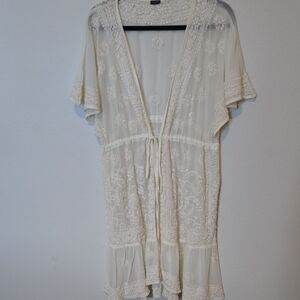 Elegant Cream Embroidered Swim Coverup